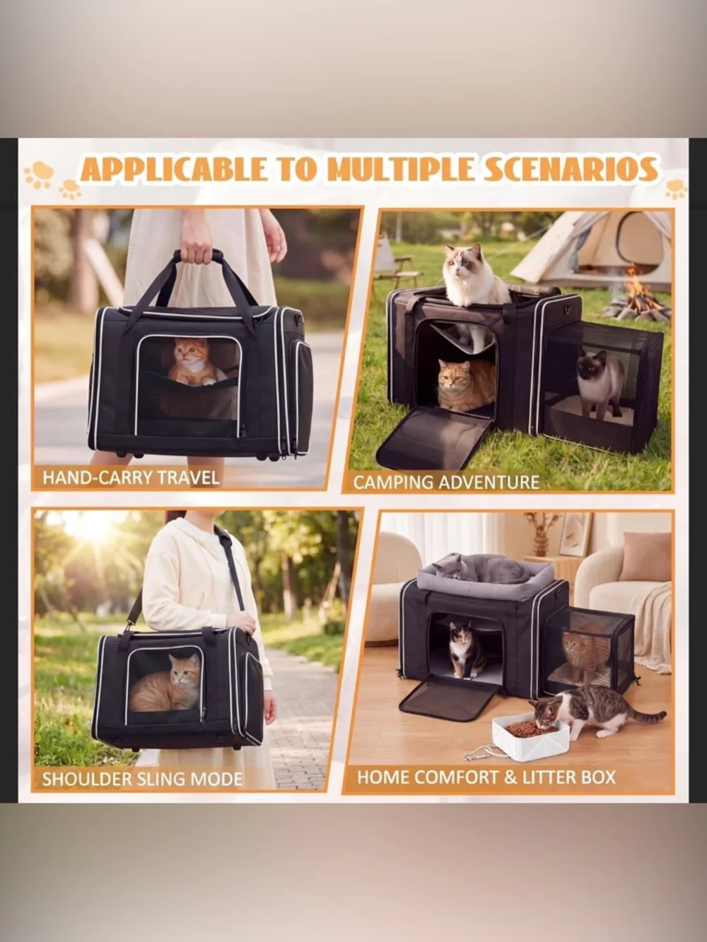 Extra Large Cat Carrier with Built-in Litter Box for Car Travel & Road Trips